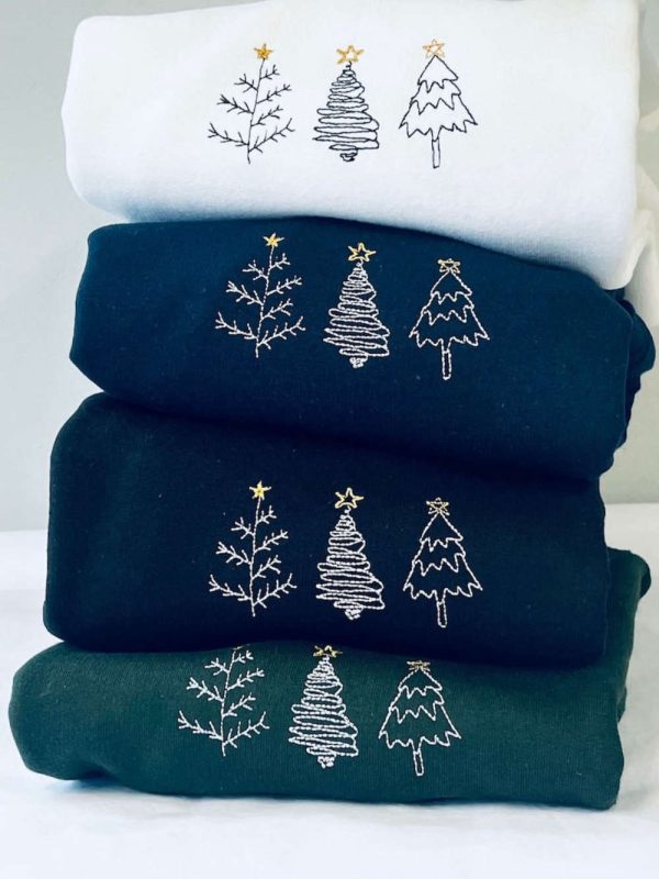 Simple Tree Doodles Embroidered Sweatshirt 2D Crewneck Sweatshirt For Men And Women