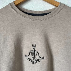 Skeleton Yoga Embroidered Sweatshirt 2D Crewneck…