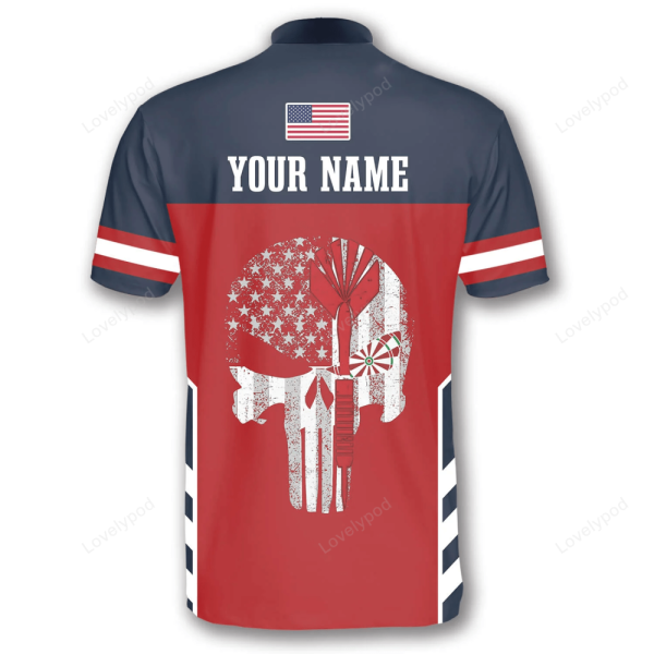 Skull American Flag Red Blue Custom Darts Jerseys For Men, Dart Shirt, Flag American Shirt
