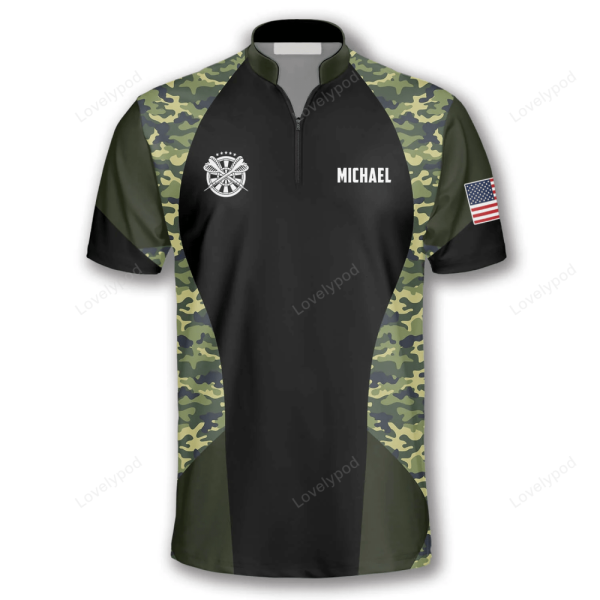 Skull Camouflage Waving Flag Custom Darts Jerseys For Men, Jersey Shirt For Dart Player