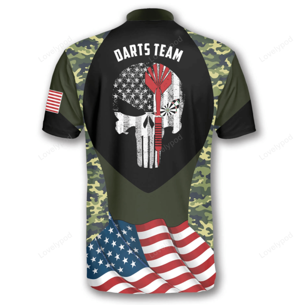 Skull Camouflage Waving Flag Custom Darts Jerseys For Men, Jersey Shirt For Dart Player
