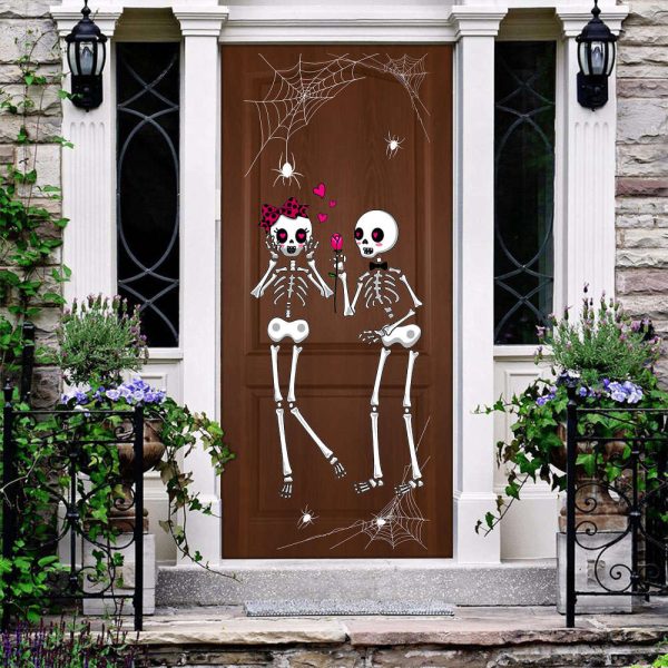 Spooky Skull Couple Door Cover: Enhance Halloween Decor with this Unique  Door Accessory!