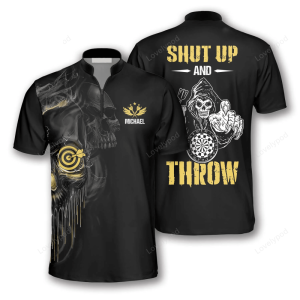 skull shut up and throw custom darts jerseys for men best shirt for dart player .png