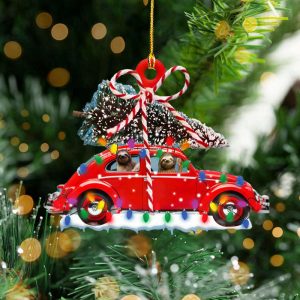 Sloth Drive Red Car Christmas Ornament…