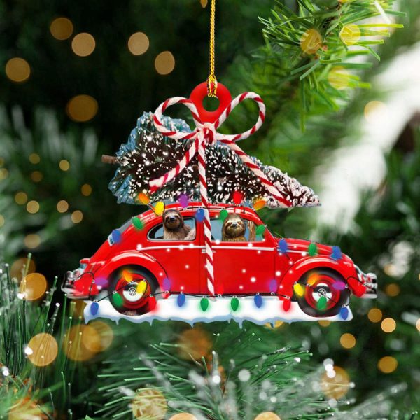 Sloth Drive Red Car Christmas Ornament Cute Christmas Vacation Ornament 2023