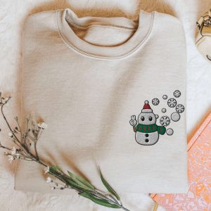 snowman sweatshirt embroidered sweater cute christmas snowman pullover cozy snowman crewneck snowman gift with peace sign winter sweatshirt 1.jpeg