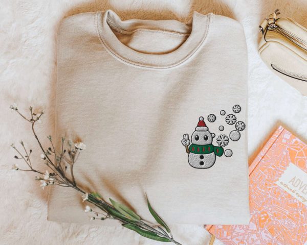 Snowman Sweatshirt Embroidered Sweater, Snowman Pullover Cozy Snowman Crewneck For Family