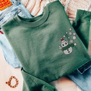 snowman sweatshirt embroidered sweater cute christmas snowman pullover cozy snowman crewneck snowman gift with peace sign winter sweatshirt 3.jpeg