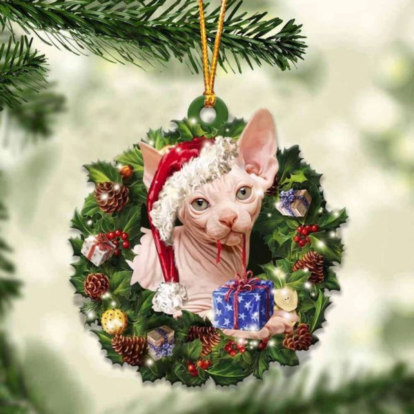 Sphynx Cat And Christmas Ornament 2023 Christmas Tree Ornaments,  Gift For Cat Lover