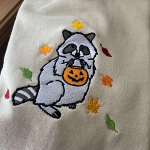 spooky raccoon embroidered sweatshirt 2d crewneck sweatshirt for men and womensws3734 1.jpeg