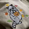 Spooky Raccoon Embroidered Sweatshirt 2D Crewneck Sweatshirt  For Men And Women