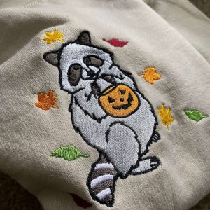 spooky raccoon embroidered sweatshirt 2d crewneck sweatshirt for men and womensws3734.jpeg