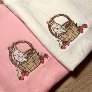 strawberry basket bunny embroidered sweatshirt 2d crewneck sweatshirt for men and womensws3732.jpeg