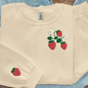 Strawberry Embroidered Sweatshirt 2D Crewneck Sweatshirt…