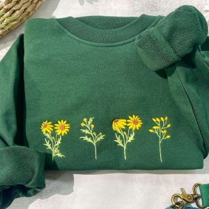Sunflower Embroidered Sweatshirt 2D Crewneck Sweatshirt…