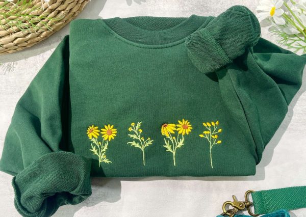 Sunflower Embroidered Sweatshirt 2D Crewneck Sweatshirt For Men Women