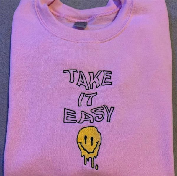 Take It Easy Embroidered Sweatshirt 2D Crewneck Sweatshirt For Men And Women