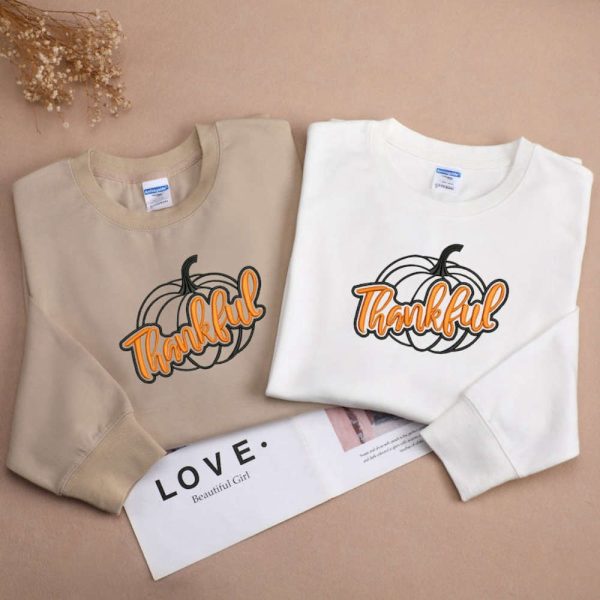 Thanksgiving Pumpink Fall Embroidered Sweatshirt 2D Crewneck Sweatshirt  For Men And Women