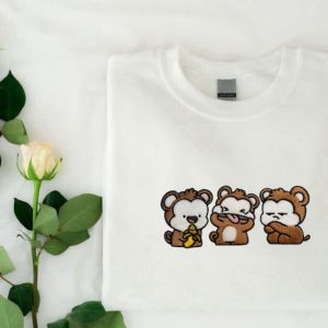 Three Monkey Embroidered Sweatshirt 2D Crewneck…