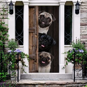 Three Pugs Cute Christmas Door Cover…