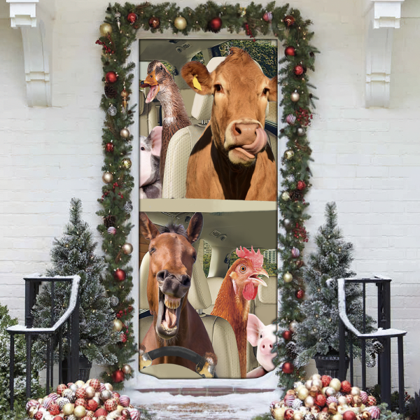 Driving Farm Animals Right Hand Funny Door Cover for Christmas Day