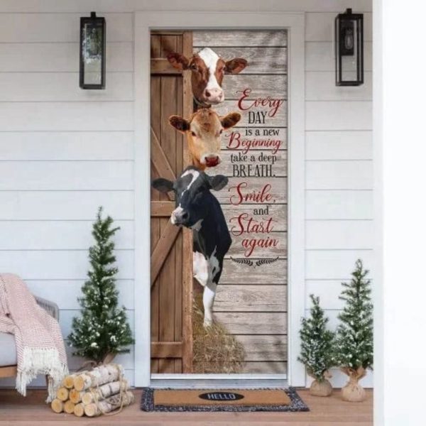 Funny Cows Everyday Is A New Beginning Door Cover For Christmas Day