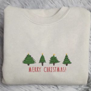 Tree Christmas Embroidery Sweatshirt, Embroidery Crewneck…