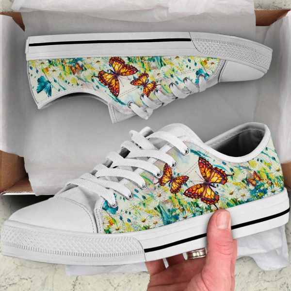 Trendy Butterfly Flower Oil Painting Low Top Shoes Canvas Print