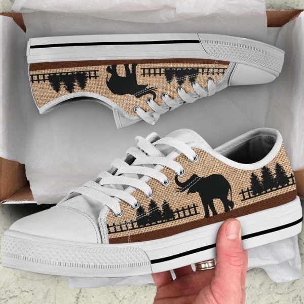 Trendy Elephant Burlap Bg Low Top Canvas Print Shoes: Fashionable