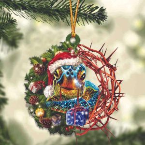 Turtle In Christmas Wreath Ornament Religious…