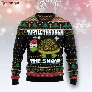 Turtle Through Snow Ugly Knitted Christmas Sweatshirt, Turtle Xmas Sweater, Christmas Sweater, Ugly Christmas Sweater