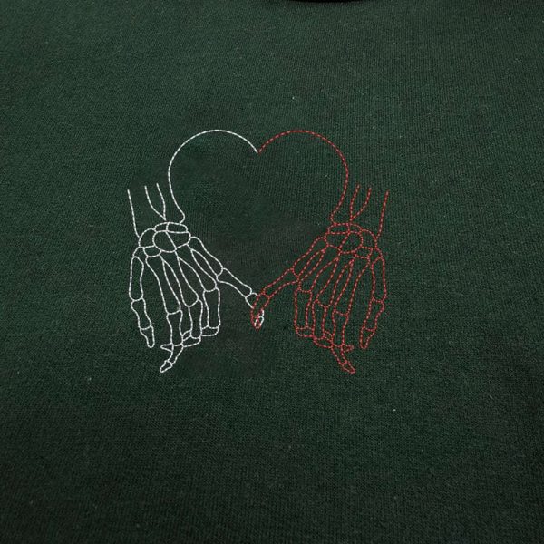 Two Skeleton Hands Embroidered Sweatshirt 2D Crewneck Sweatshirt  For Men And Women