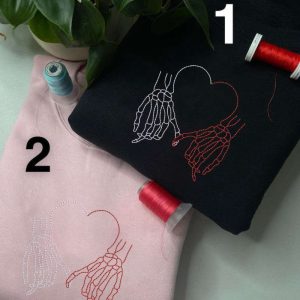 Two Skeleton Hands Embroidered Sweatshirt 2D…