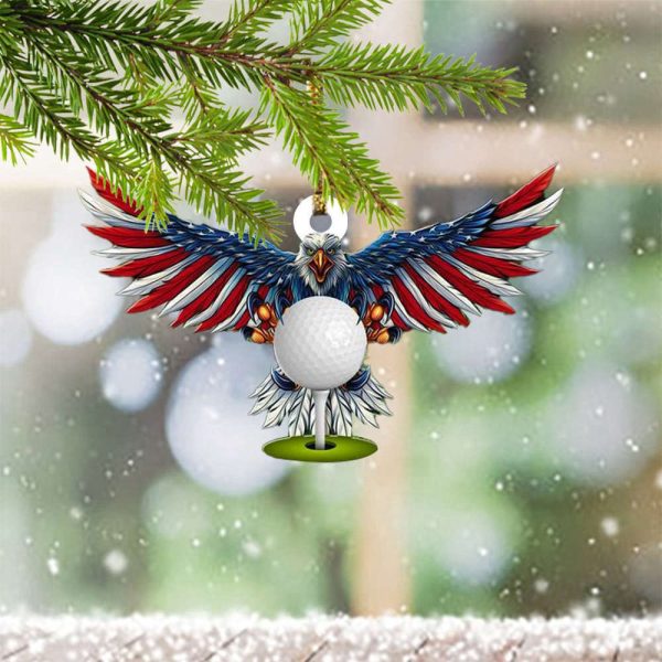 US Eagle Golf Cart Christmas Ornament Golf Christmas Tree Ornaments Gift For Golfer