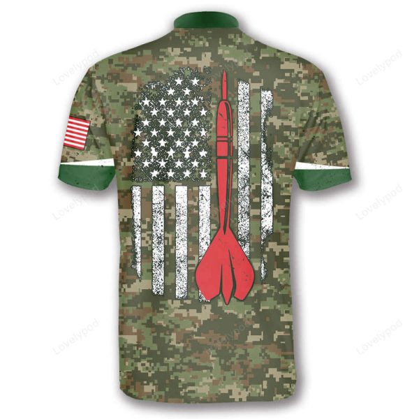 USA Flag Camouflage Emblem Custom Darts Jerseys for Men Bowling Jersey Shirt