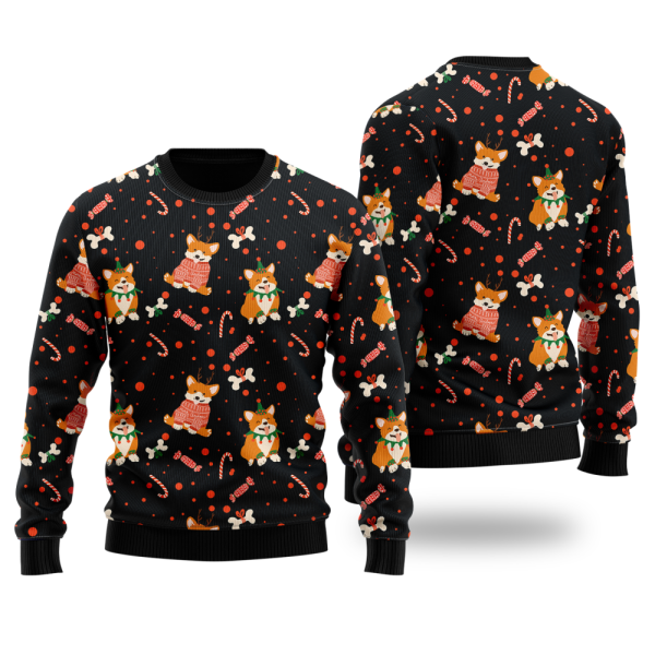 Very Cute Xmas Corgi Dog Pattern Ugly Christmas Sweater For Men & Women