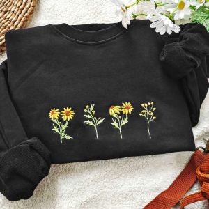 Vintage Sunflower Embroidered Sweatshirt 2D Crewneck…