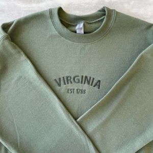 virginia embroidered sweatshirt virginia sweatshirt state virginia crewneck embroidered crewneck sweatshirts green long sleeve.jpeg