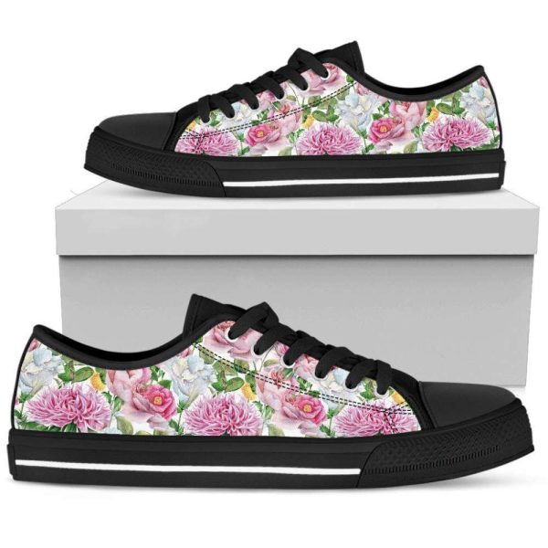 Watercolor Floral Women’s Low Top Shoes Black – Ultimate Comfort