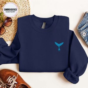 Whale Tale Embroidered Sweatshirt 2D Crewneck Sweatshirt For Women And Women
