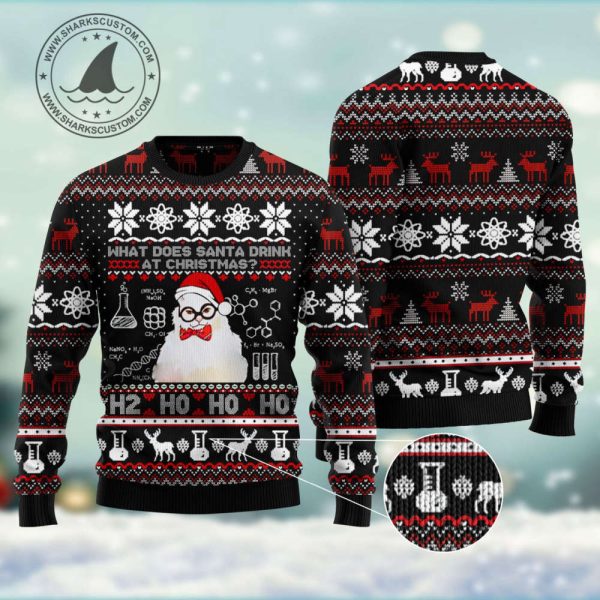 HT102603 What Does Santa Drink Ugly Christmas Sweater – Noel Malalan