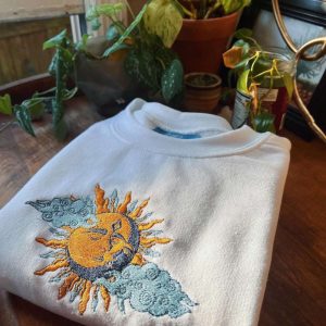 White Sun & Moon Embroidered Sweatshirt…