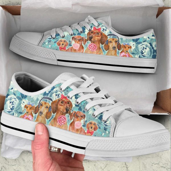 Wiener Dog Flowers Pattern Low Top Shoes Canvas Sneakers