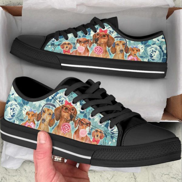 Wiener Dog Flowers Pattern Low Top Shoes Canvas Sneakers