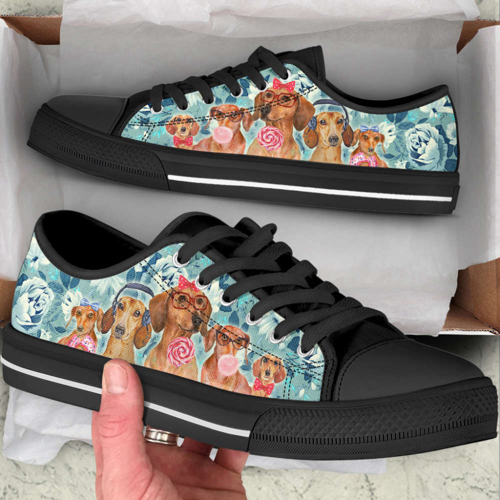 Wiener Dog Flowers Pattern Low Top Shoes Canvas Sneakers – Furlidays