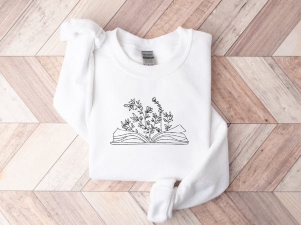 Wildflower Book Embroidered Sweatshirt 2D Crewneck Sweatshirt For Family