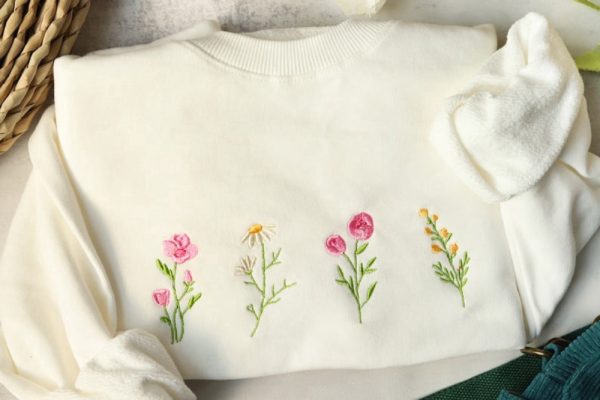 Wildflowers Embroidered Sweatshirt 2D Crewneck Sweatshirt Best For Family