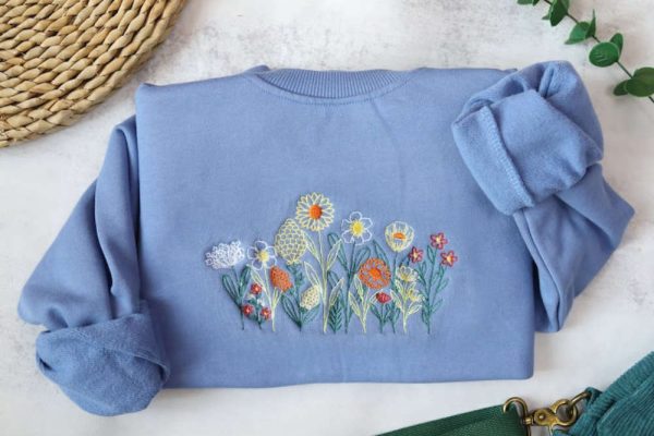 Wildflowers Embroidered Sweatshirt 2D Crewneck Sweatshirt Gift For Family