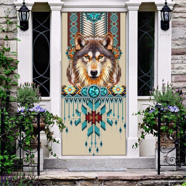 Artistic Wolf &amp, Native American Door Cover – A Gift for Decoration