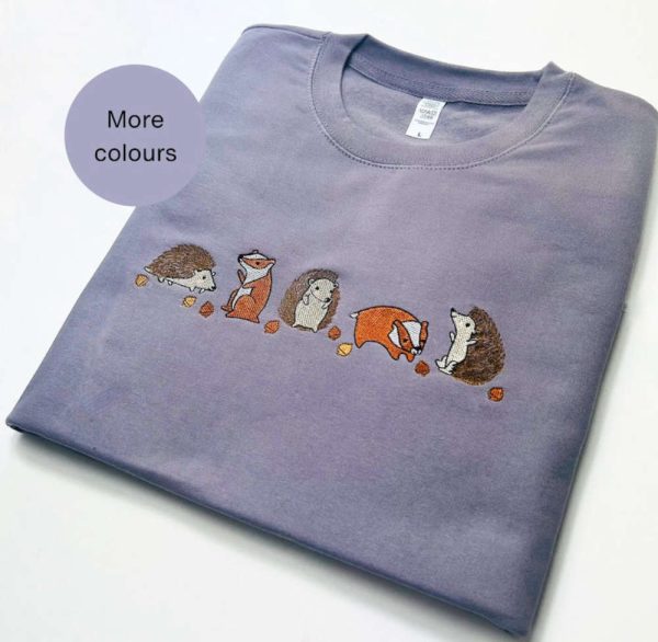 Woodland Animals Embroidered Sweatshirt 2D Crewneck Sweatshirt For Men And Women